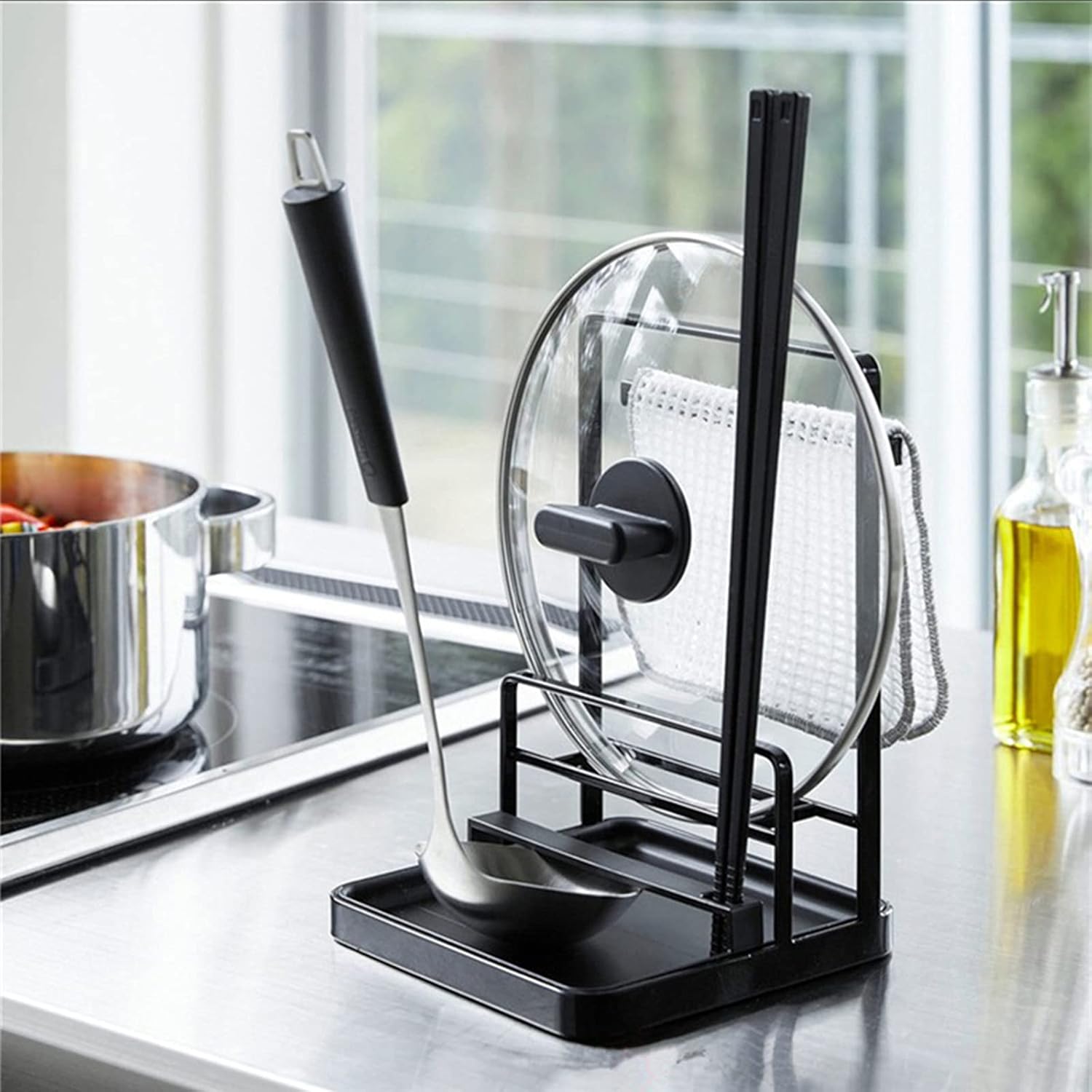 楽天市場】鍋フタラック キッチン収納 レンジフード スチール製 （ 鍋蓋ラック 鍋蓋収納 吊り下げ収納 キッチン用品 キッチン雑貨 鍋蓋置き  鍋ふた置き キッチンラック マルチラック キッチングッズ ） : リビングート 楽天市場店 鍋置きラック 鍋蓋置き キッチンカウンタートップポットカバーカッティングボードシェルフ 多機能 蓋収納 ラック (色 : Black