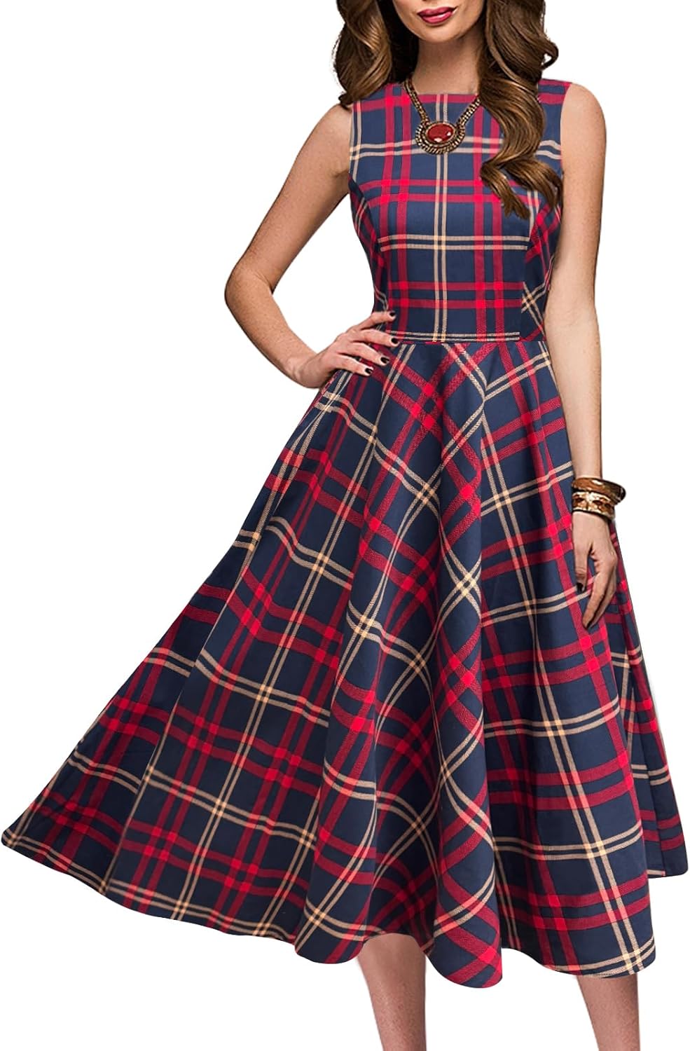 Simple Flavor Women's Vintage Dress Sleeveless O-Neck Party Cocktail Dress