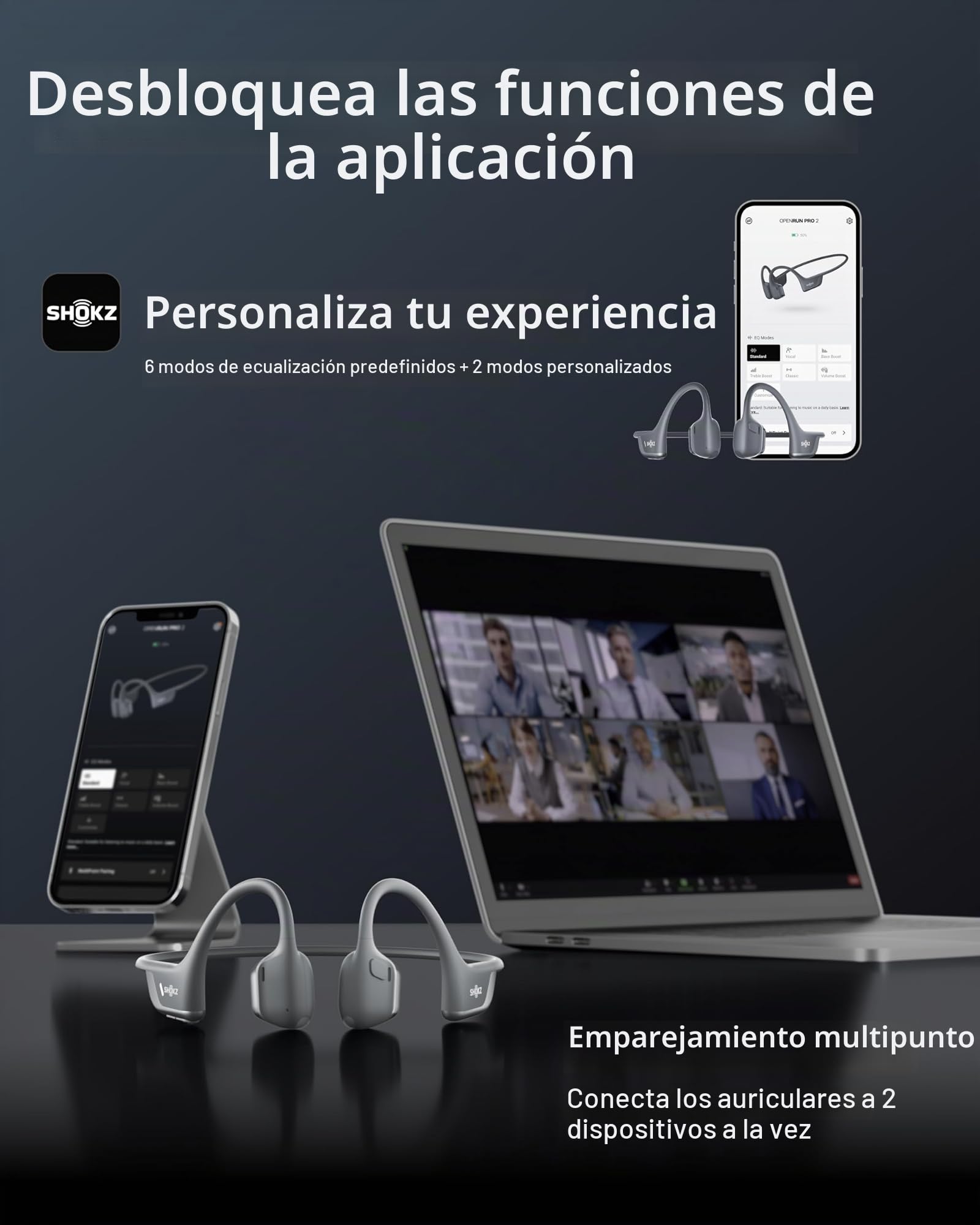 SHOKZ OpenRun Pro 2 - Auriculares deportivos de conducción ósea de oreja abierta, con diadema, resistentes al sudor, auriculares de entrenamiento, seguros, inalámbricos, ajuste cómodo, graves