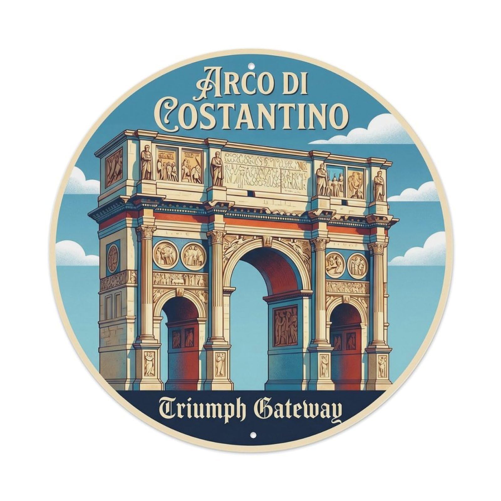 Rome Triumph Heritage Arch Destination Scenic Landmark Metal Tin Sign Plaque Wall Decor for Cafe, Man Cave, Club Bar, Office, Home Garden Round Metal Poster 8x8Inch