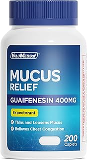 ValuMeds Mucus Relief Guaifenesin 400mg (200 Caplets) | Maximum Strength | Mucus Thinning for Colds, Chest Congestion, Flu, Coughing | Expectorant & Decongestant