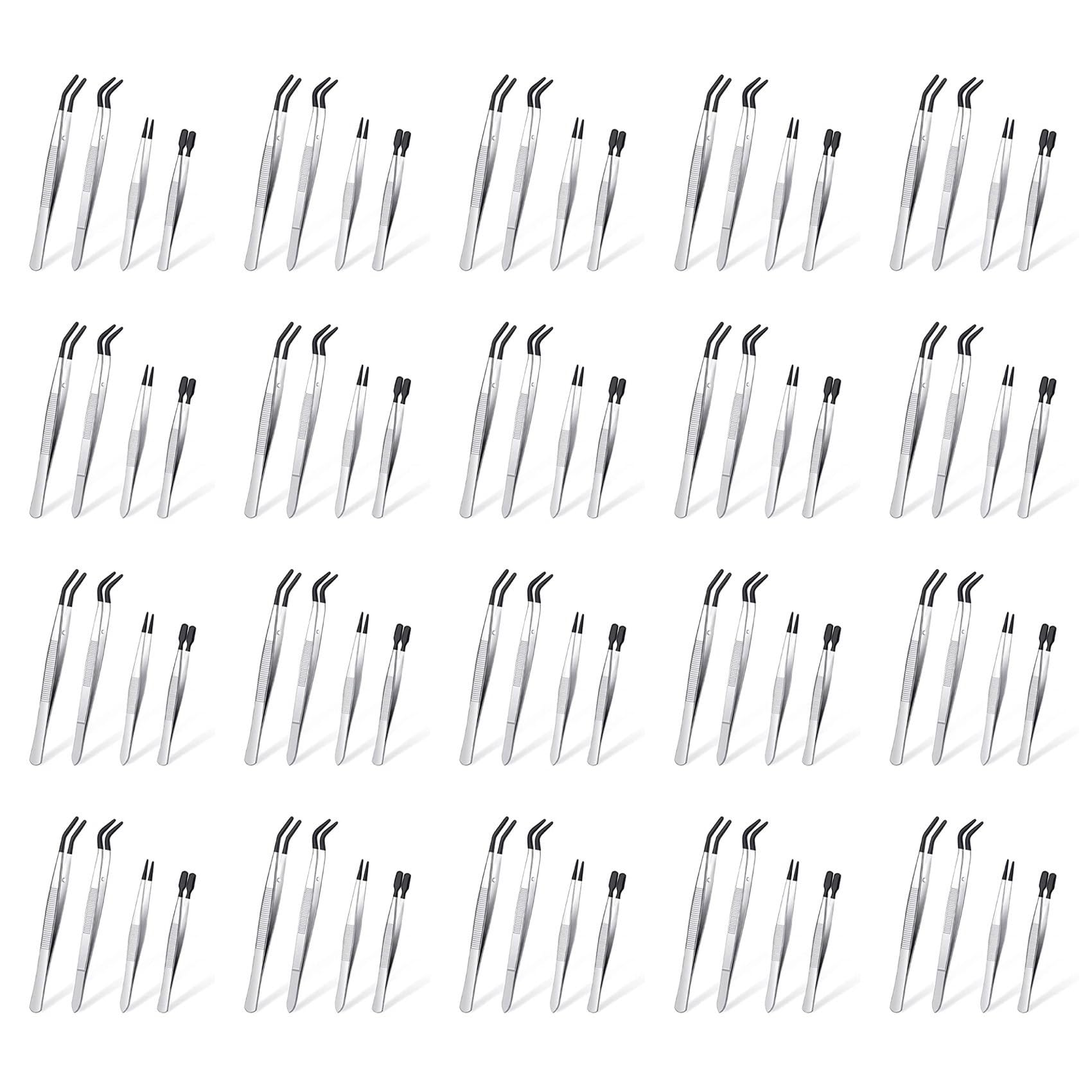 Jnchdghwa Silver 80 Pieces Tweezers Set With Rubber Tips Tweezers Pvc Coated Tweezers, Rubber Fine Point Tweezers Rubber Flat Tip Tweezer