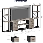 Yenlure LED TV Stand 55 Inch for Living Room with Charging Station Drawers Entertainment Center with 2 Industrial Bookshelves Modern Console Cabinet with Storage (Greige)