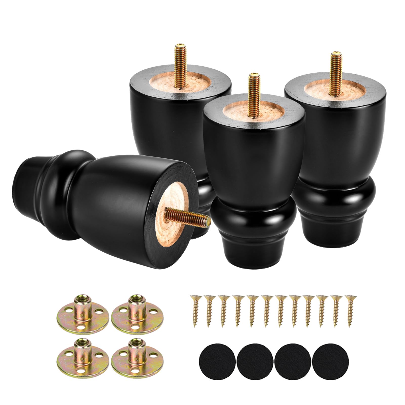 Photo 1 of Maricome 4 inch Wood Furniture Legs Bun Feet Set of 4 Predrilled M8 Bolt Black Wooden Replacement Legs for Chair Dresser