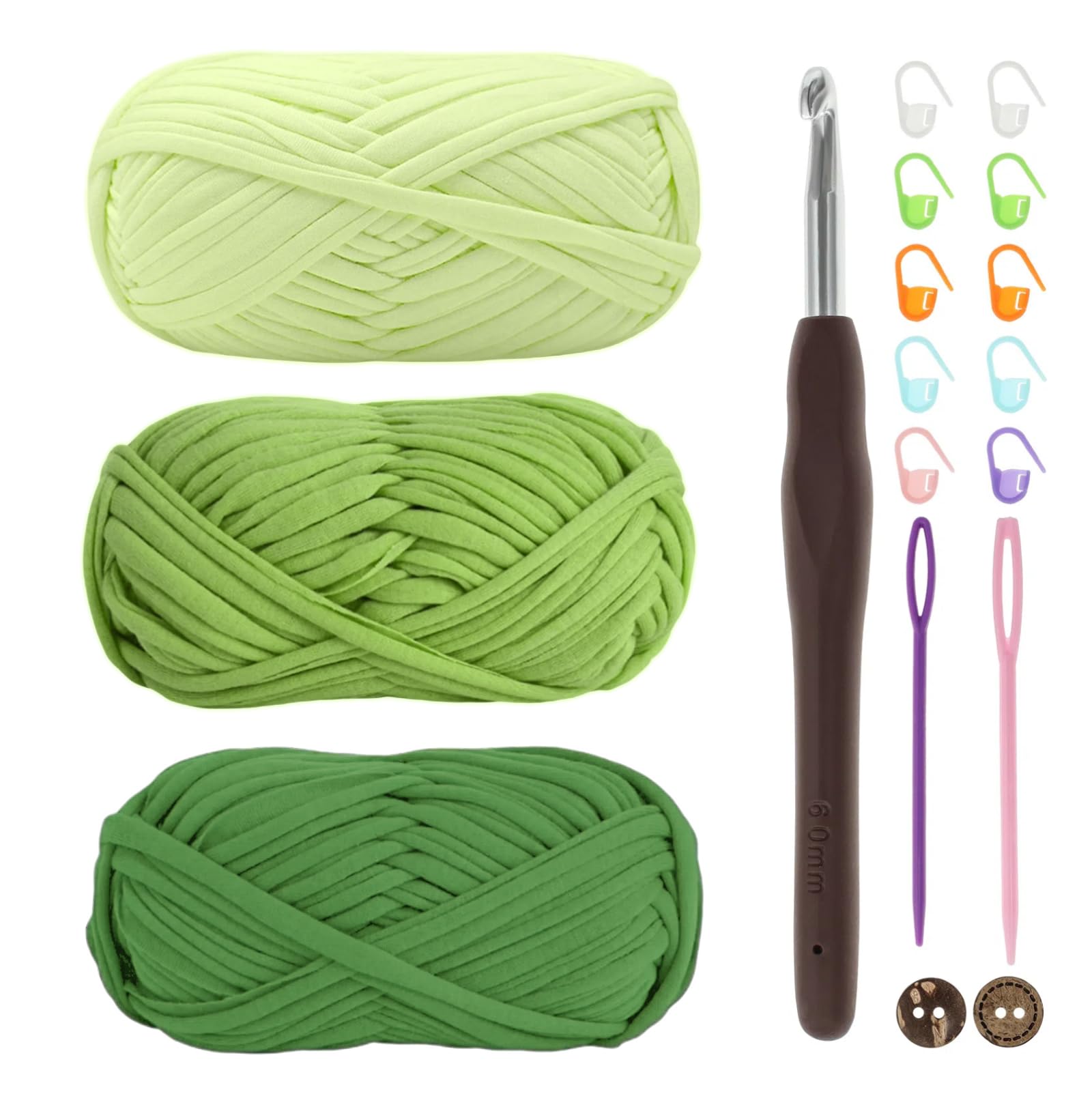 T-Shirt Yarn for Crocheting 3x100g Chunky Crochet Yarn with 6mm Hook, Perfect for Crocheting Projects - Beginner - Friendly Elastic Fabric for DIY Crafts