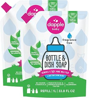 Dapple Baby Fragrance-Free Bottle & Dish Soap Refill Pouch - (2 Pack) 33.8 fl oz - Plant-Powered Cleaner for Baby Bottles, Pump Parts, and Sippy Cups