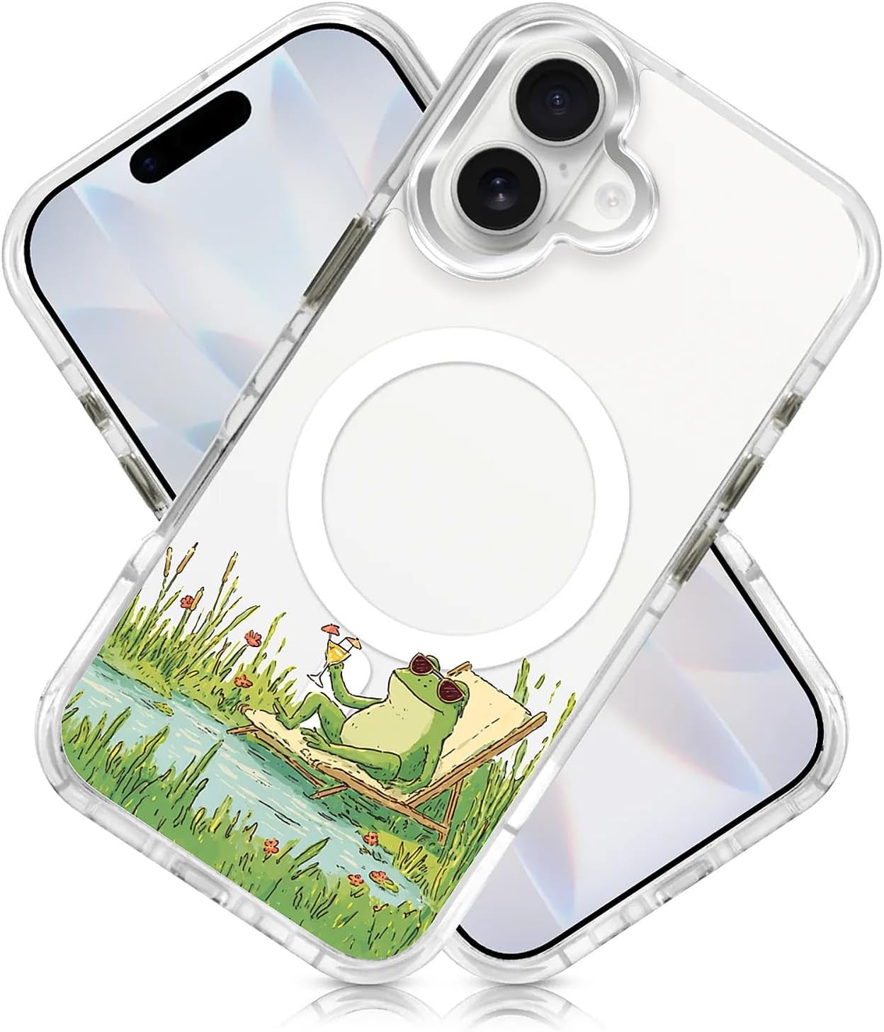 for Magnetic Clear Case for iPhone 17 Compatible with Magsafe,Soft Silicone Shockproof Protective Cover-Green Fun Frog (White) image 3