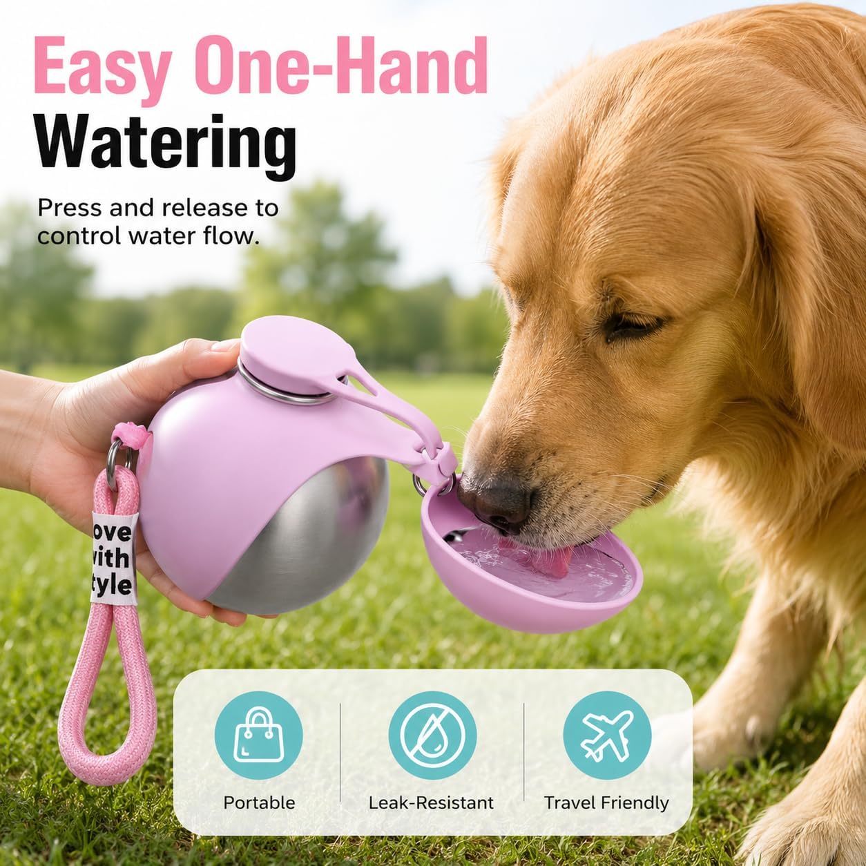 Portable Dog Water bottle-2-in-1 Portable Dog Water Bottle for Small Dogs Leak-Proof Stainless Steel Design, Ideal for Hiking, Compact Pet Drinking Bowl (Pink) image 5