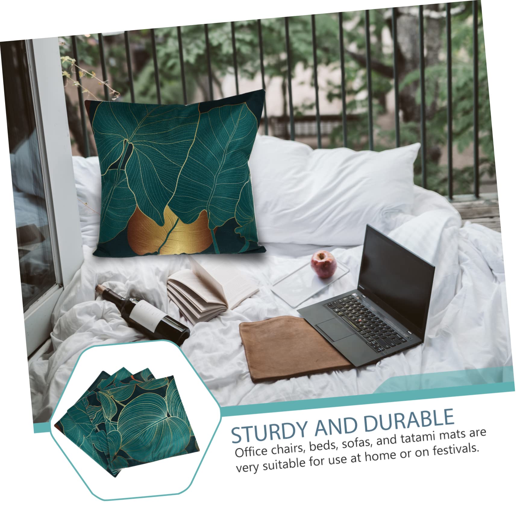 Cabilock Federe Cuscini Decorativi Foglia Verde in Lino 4 Pezzi | Divano e Auto, Coperture Comode, Stile Casual Chic, Formato Coordinato per Interni Salotto