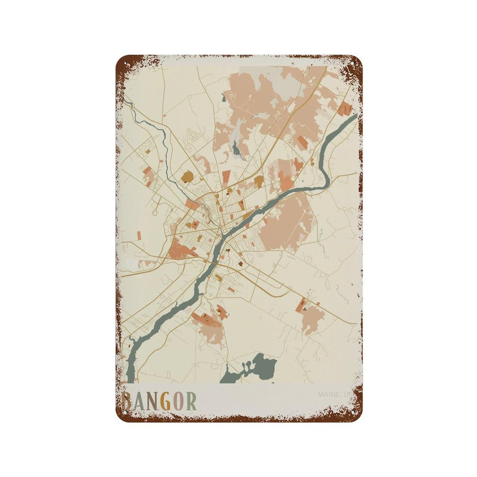 xiaoxiaoshen Bangor Map Maine Travel Gift Boho Decor (2) Wall Decor Art Metal Tin Poster Modern Home Decor Art Home Bar Shop Decorations Vintage Sign 30x20cm
