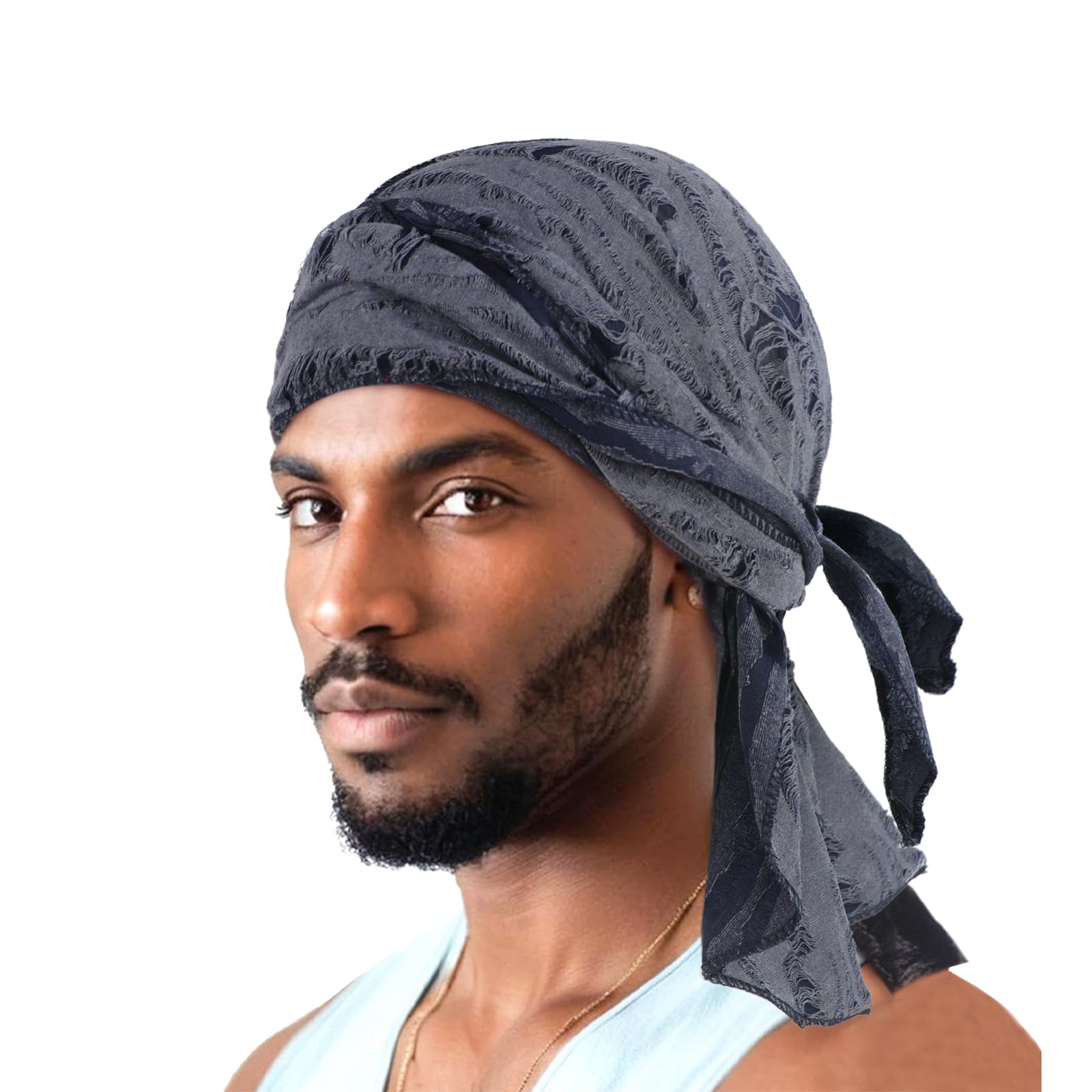 Pirate Bandana Hat Vintage Ragged Skull Cap Breathable Cotton Durag Long Tail Beanie Cap Running Cycling Riding Bandana Head Wrap Under Helmet Liner Medieval Renaissance Pirate Headband - Image 3