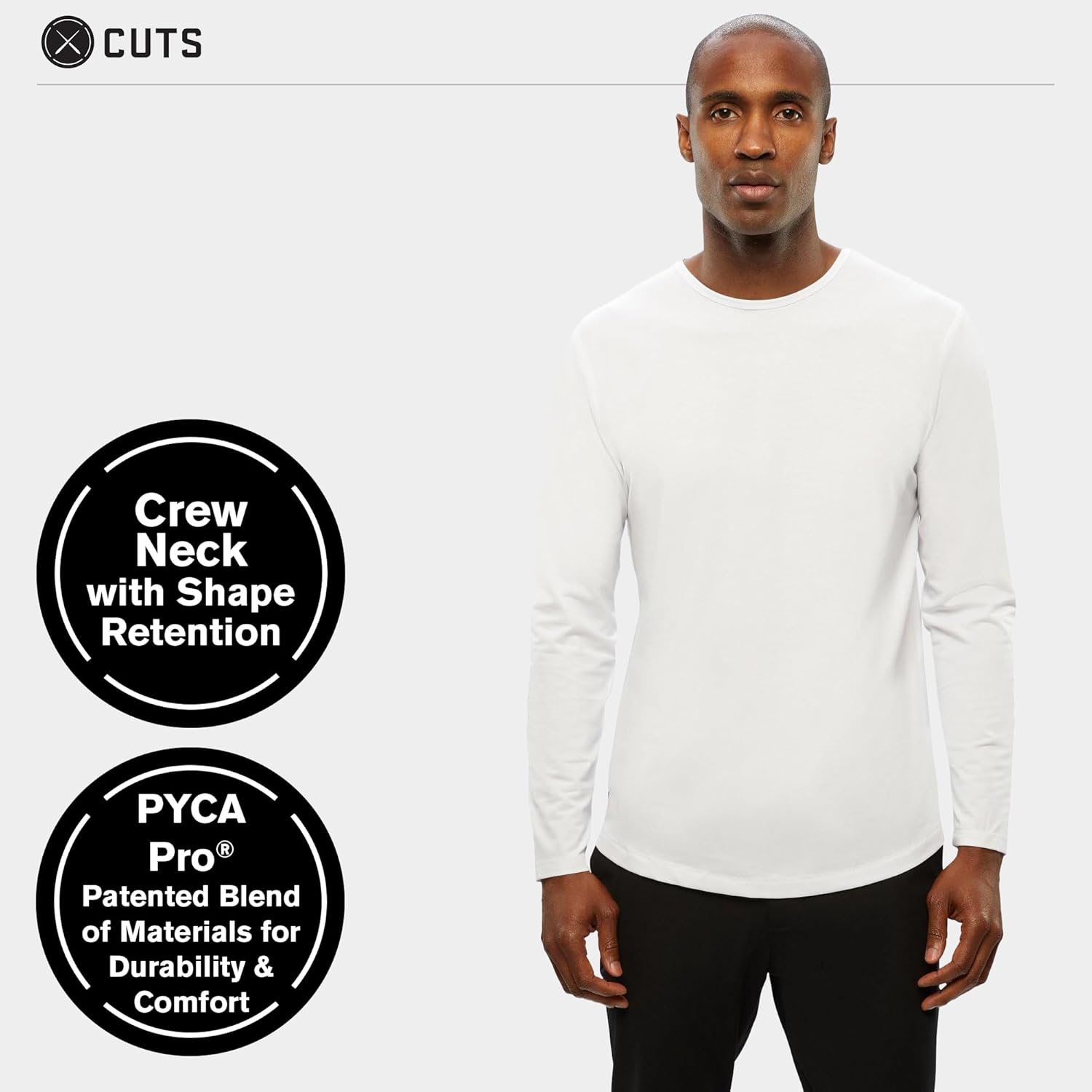 Cuts Clothing Men's Premium AO Casual Crew Neck Long Sleeve Shirt | Classic Curve Hem | PYCA Pro Soft Fabric - Image 2