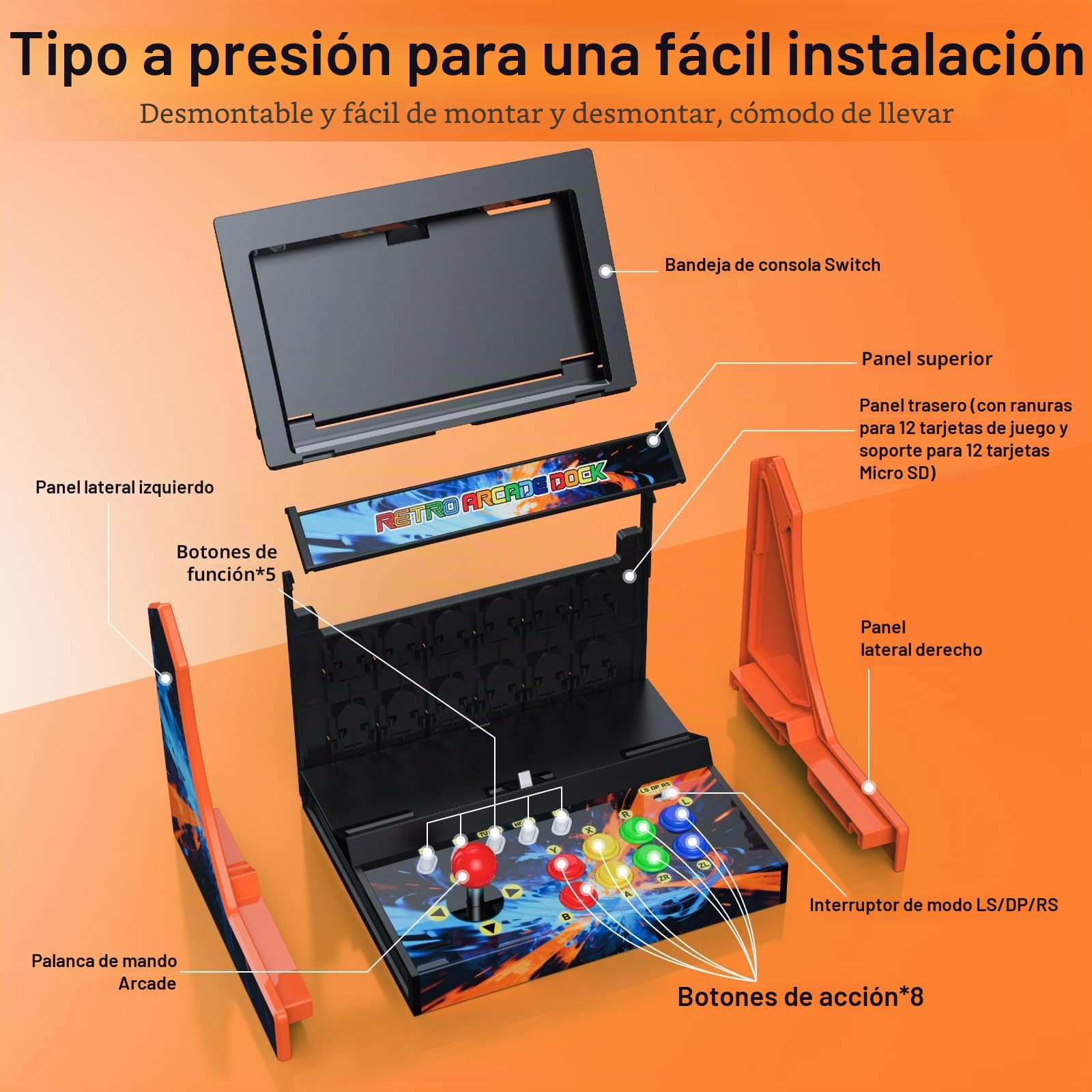 Switch Arcade Stick para Nintendo Switch/OLED/Switch 2, máquinas de arcade retro para el hogar y soporte de gabinete de juegos de arcade para Street Fighter-versión de captura de pantalla