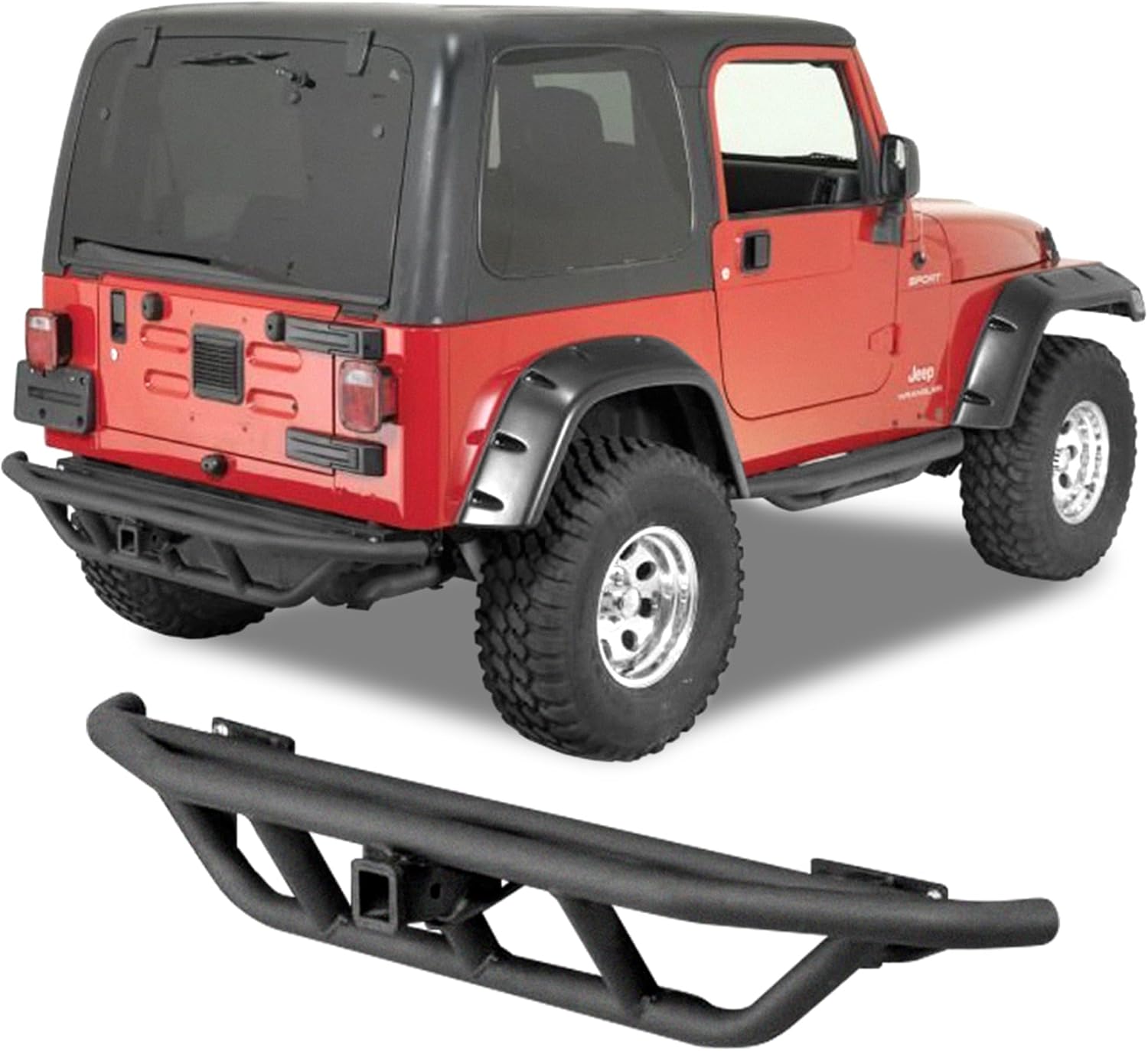 Quadratec QRC Rear Bumper - Fits Jeep Wrangler YJ, TJ & Unlimited 1987-2006 - 2” Receiver Tube Included - 120” Wall Thickness - Welded End Caps - Carry Extra Cargo or Bicycle Carriers