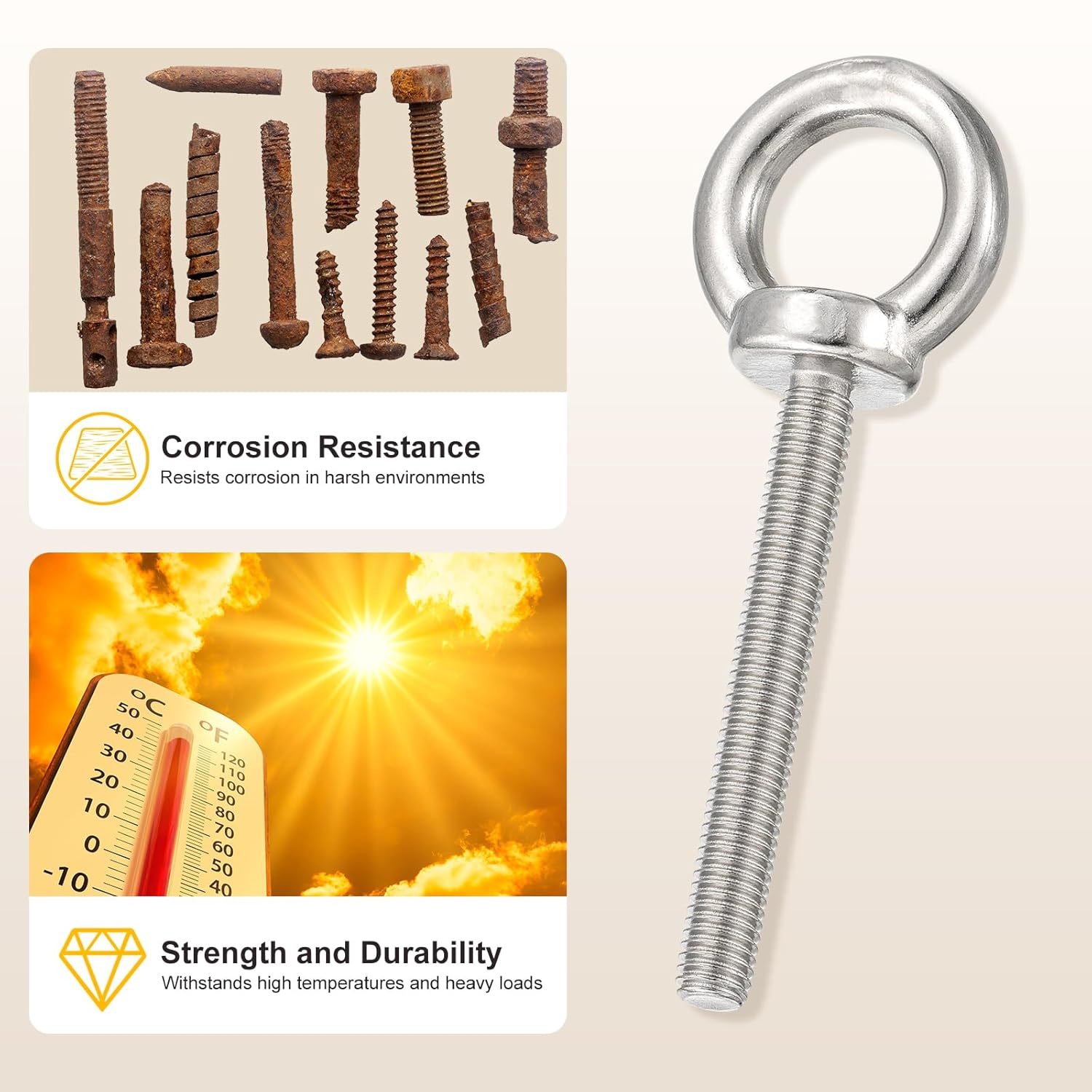 METALLIXITY Shoulder Eye Bolt (M24x35mm) 1Pcs, 304 Stainless Steel Machinery Lifting Ring Threaded Eye Bolt - for Load Hoisting, Silver