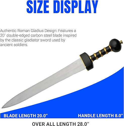 Miniatura 2 de Szco Supplies Espada de batalla de Gladius romana de 28 pulgadas con vaina de cuero, negro/dorado