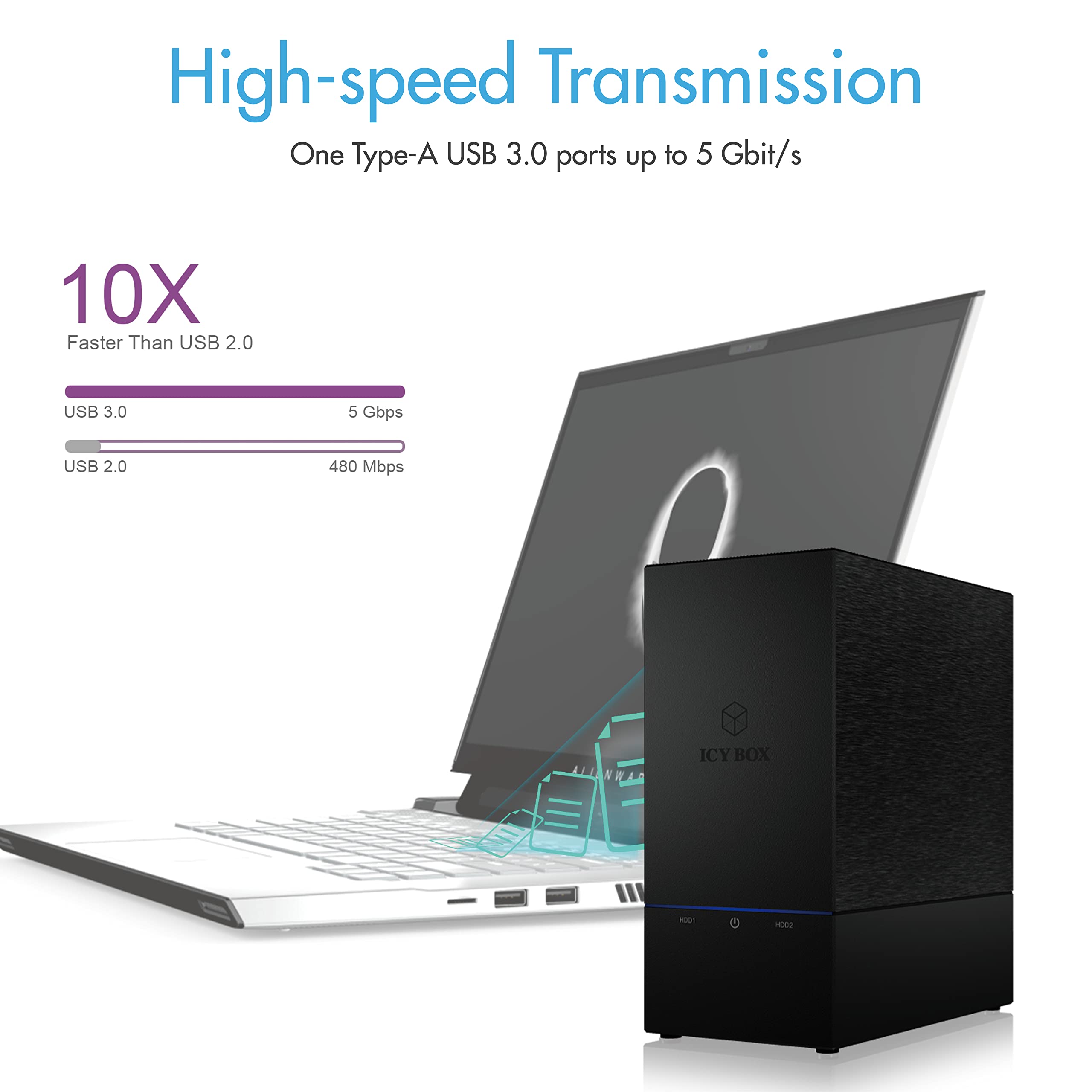 Boîtier RAID USB 3.0 ICY BOX IB-RD3621U3 - 2 Baies 3.5" SATA, Modes RAID 0/1/LARGE/SINGLE, Ventilé