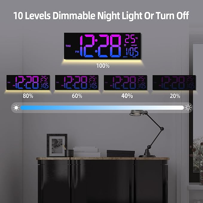 Reloj de Pared Digital HAITANG, 16.2" con Temperatura, Fecha, Luz Nocturna y Control Remoto miniatura 5