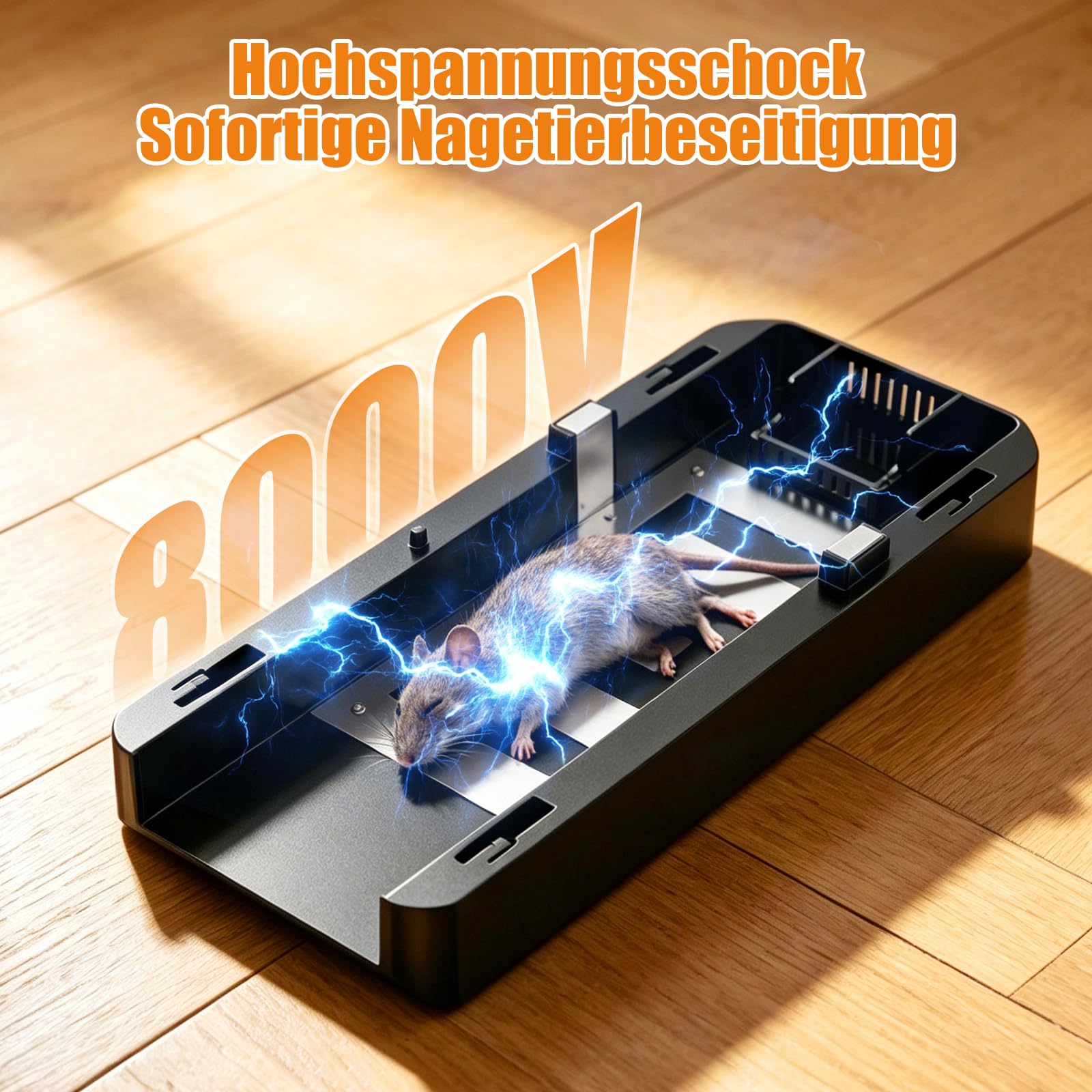 Rattenfalle Elektrisch 8000V, Elektrischer Mausfänger Mausefalle Elektrisch Große Einzug 11,5*25,5 cm,Sofortiger Schmerzloser Elektronische Schlagfalle, Wiederverwendbar & Hygienisch für Küche Keller
