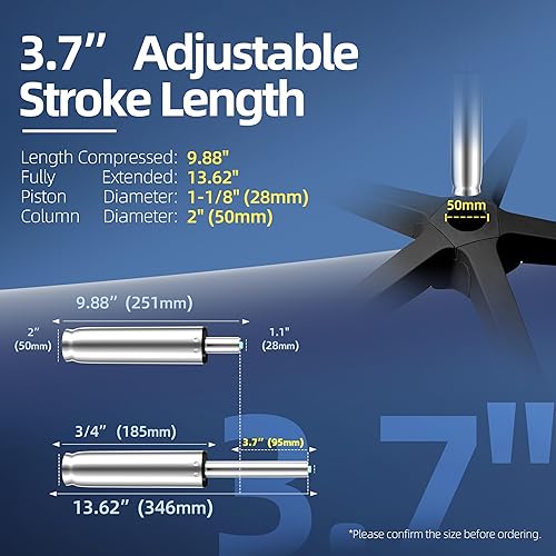 Miniatura 10 de MASTERY MART Reemplazo del cilindro de elevación de gas para silla de oficina, longitud de viaje de 4 pulgadas, resistente 450 libras, pistón de