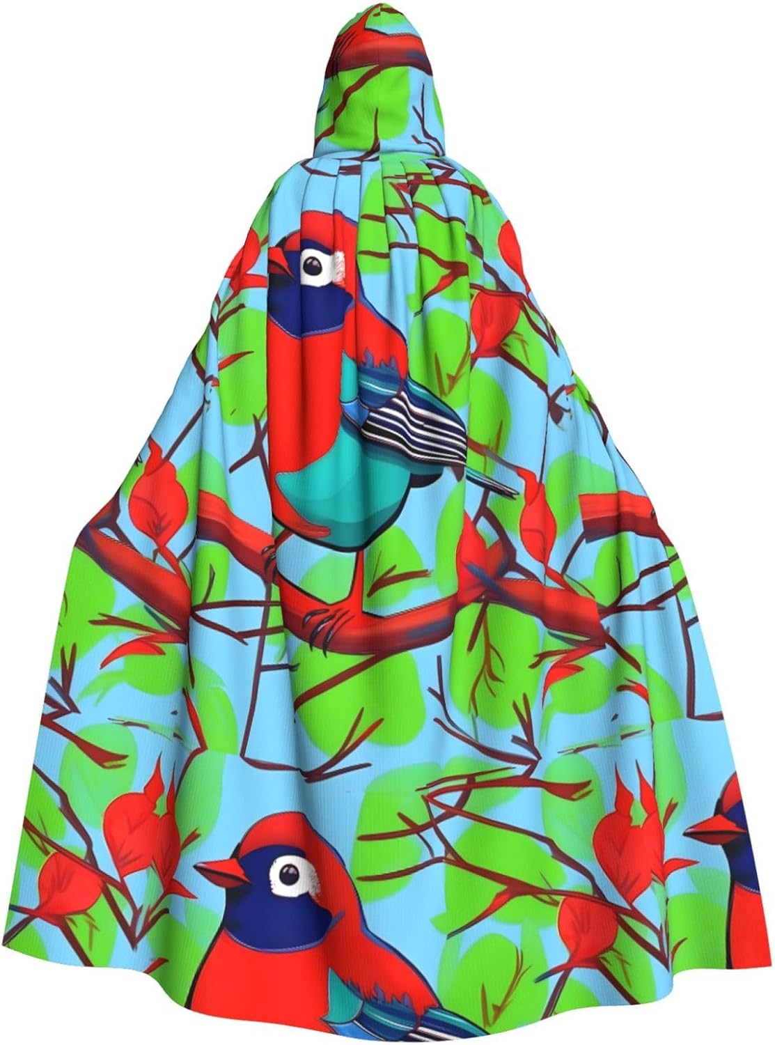 Colorful Birds Men Women Halloween Role Play Party Decoration Hooded Poncho Black