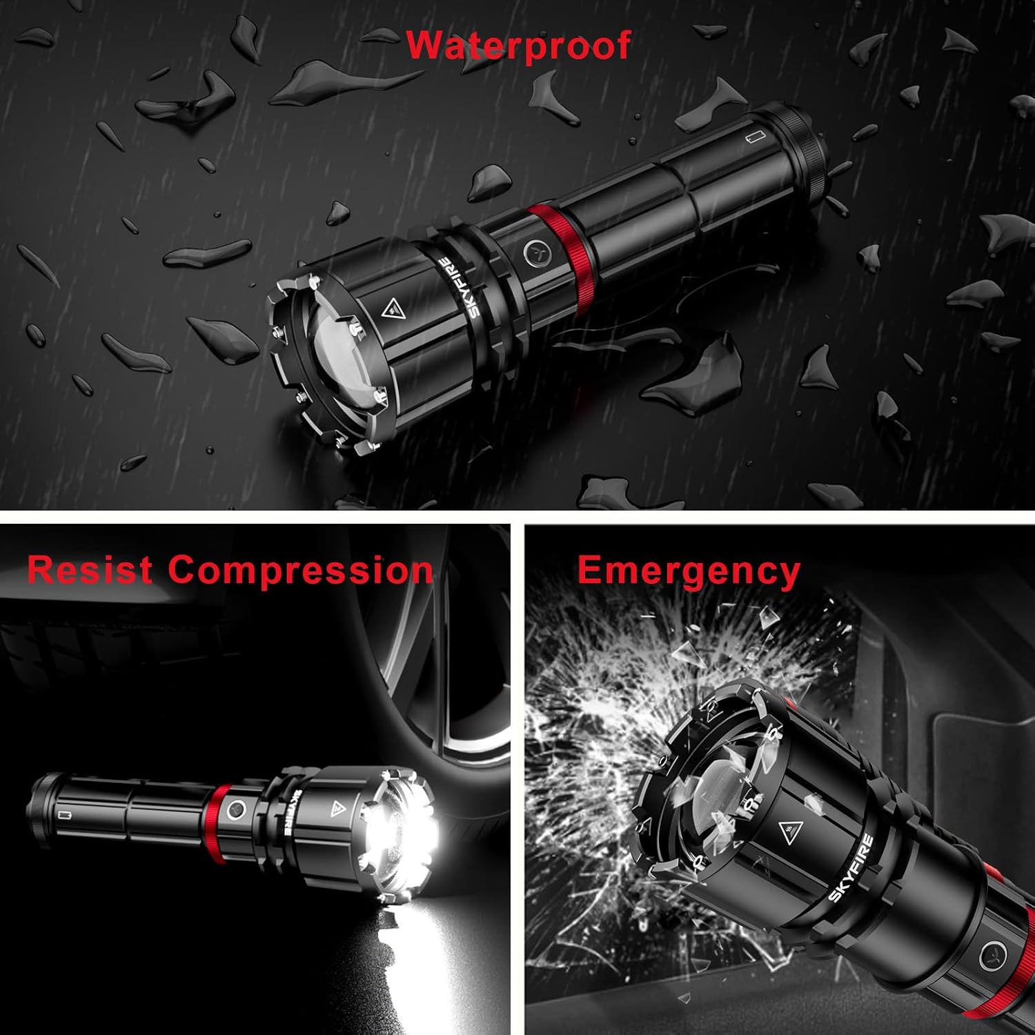 SKYFIRE Rechargeable Flashlights High Lumens with Ignition Lens,20000mAh Super Bright Flashlight with Shoulder Straps,Waterproof Led Tactical Flash Light for Camping Outdoor Emergency