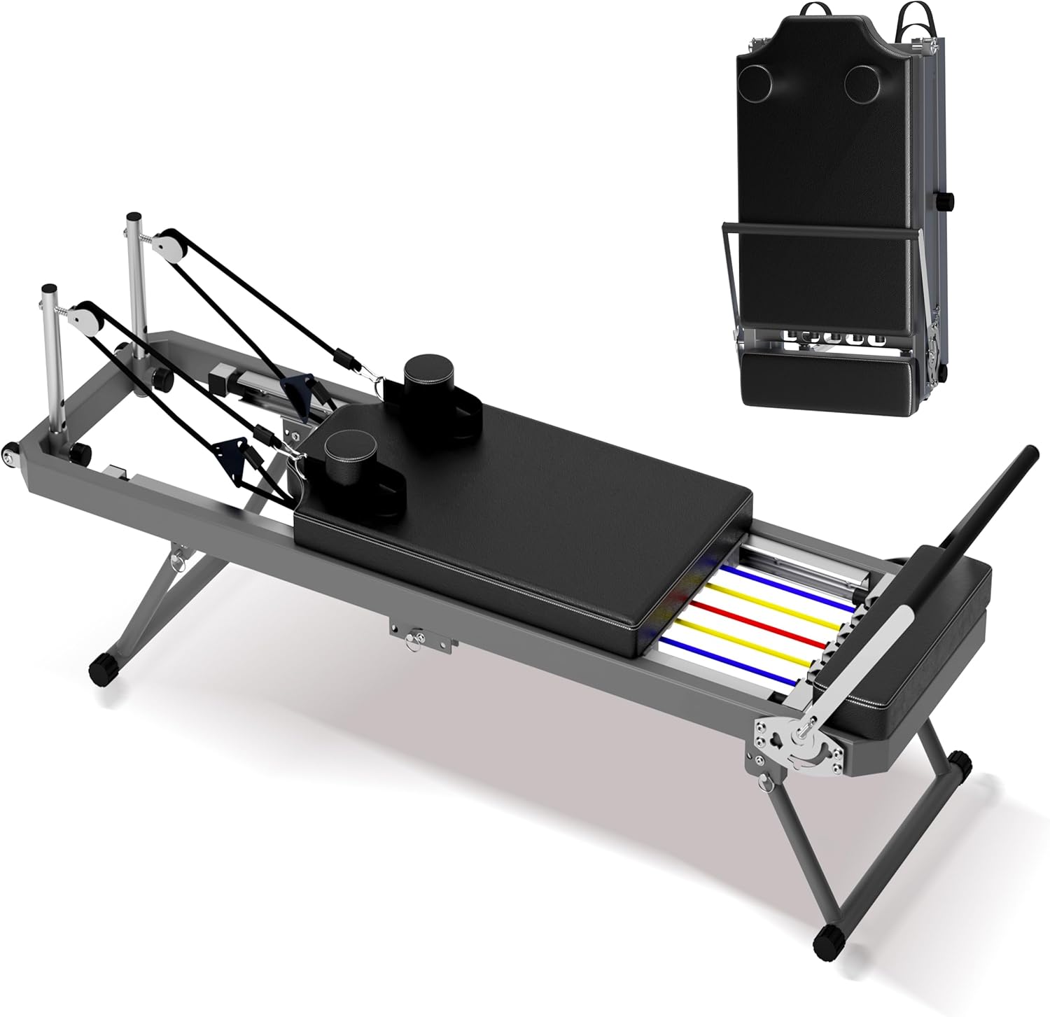 Foldable Pilates Core Bed - Reformer Pilates Machine for Home & Studio Use, 330.5 lbs Weight Capacity, Smooth Glide Rails, Dual Resistance with 5 Elastic Bands, High-Density Cushion,