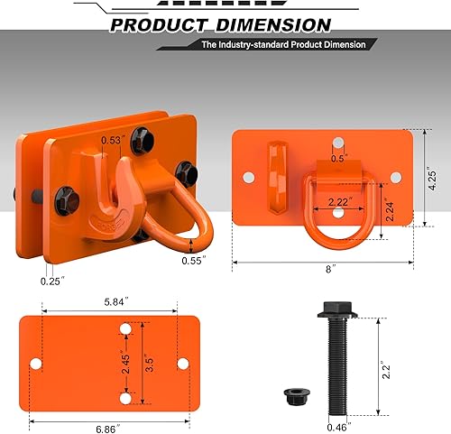 Miniatura 2 de Paquete de 2 ganchos para cubo de tractor con anillo de amarre, acero forjado de grado 70, gancho de agarre con placa de respaldo, funciona bien