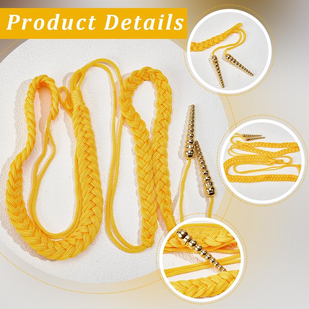 Yellow Shoulder Epaulets Lanyard Aiguillette Cord Golden Honor Cords Traditional Polyester Security Military Braid Shoulders Badge for Uniform Cosplay Costume Clothes Christmas Decor Supply
