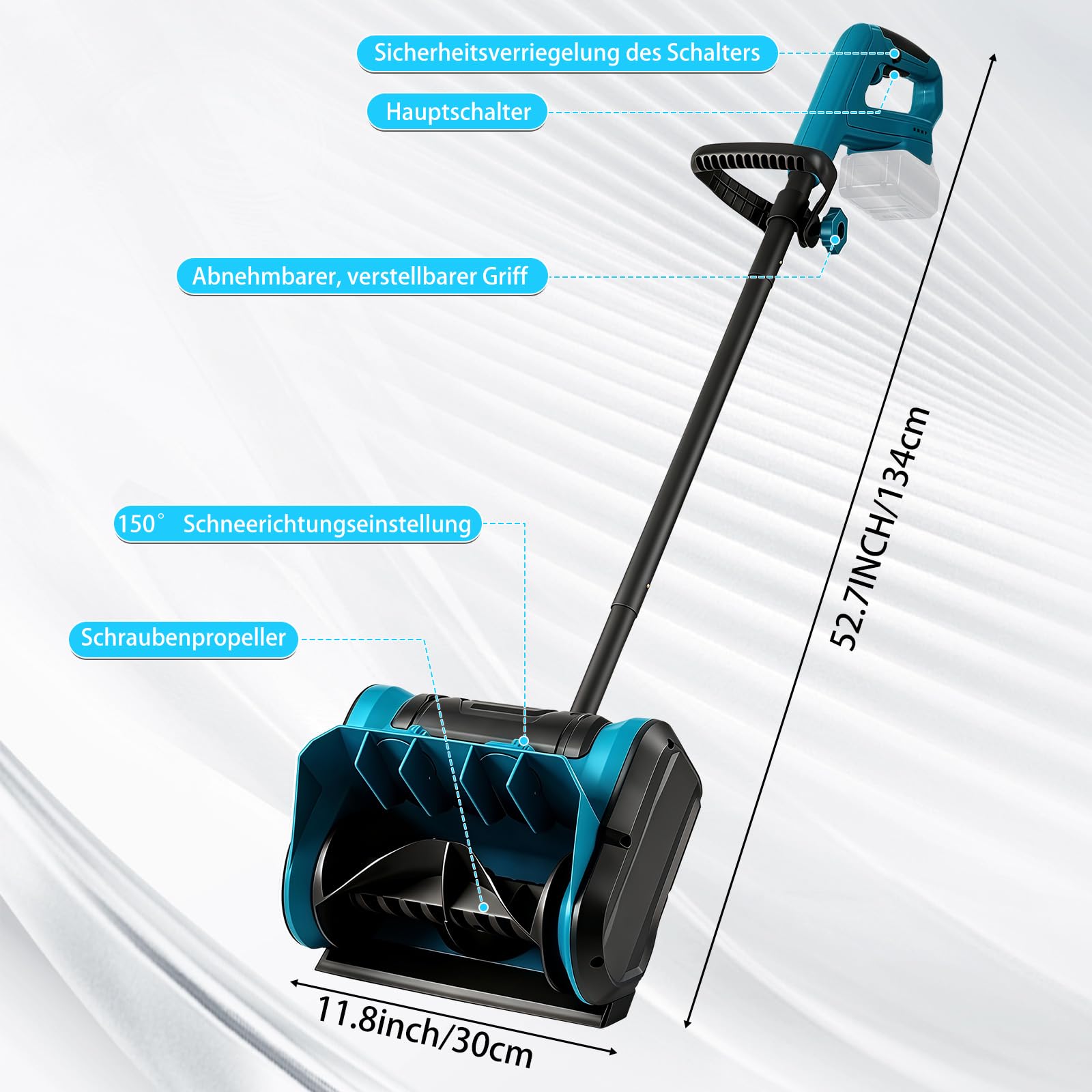 Akku Schneefräse für Makita Akku 18V, Bürstenlos elektrische Schneefräse,1000W kabellos Schneebürste bis 30cm Räumhöhe, 8m Wurfweite,30cm Arbeitsbreite, 70° Einstellbar(Ohne Akku)