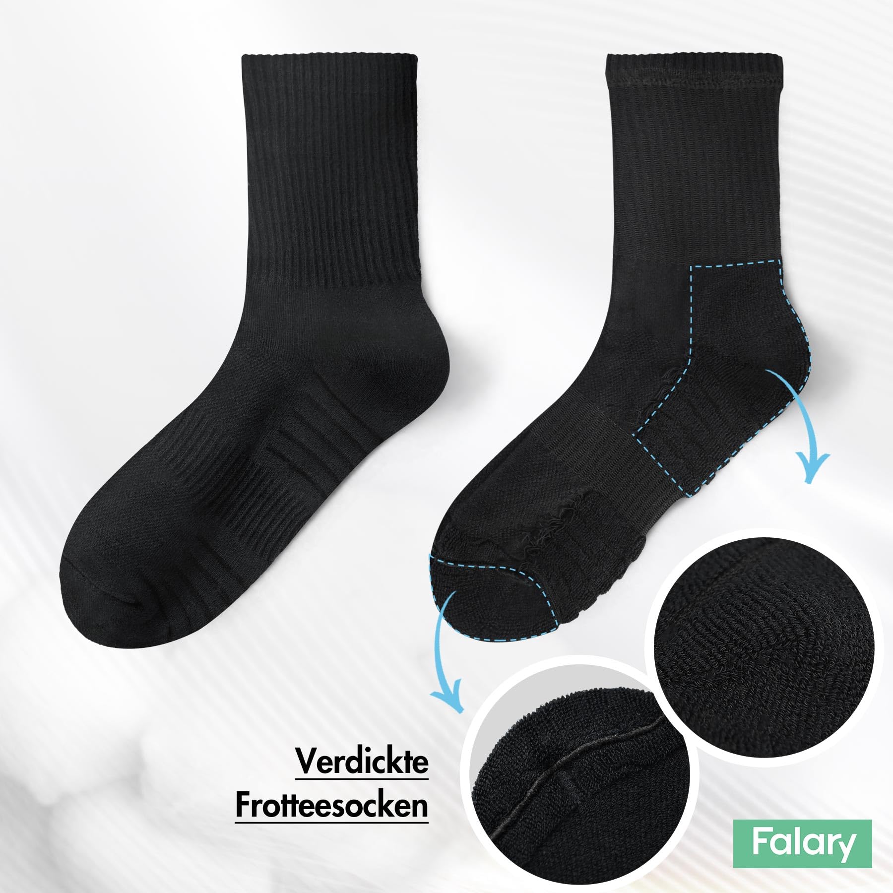 FALARY 6 Paia Calze Uomo & Donna Calzini Sportivi Lunghe Cotone Calzettoni Tennis Unisex Nero Bianco Grigio