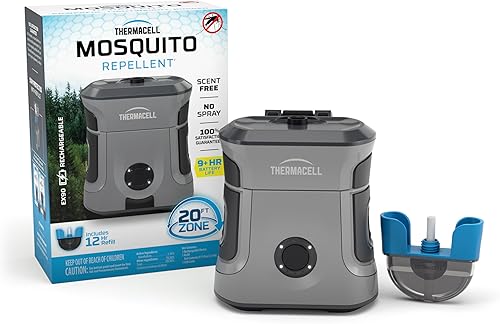 Thermacell Repelente de mosquitos recargable Adventure EX-Series EX90 batería de 9 horas, incluye recambio de 12 horas, armadura de goma y mosquetón