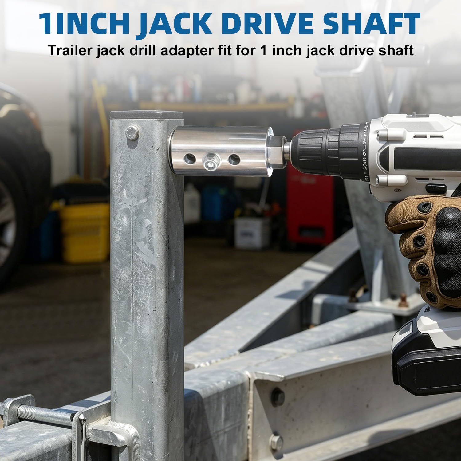 Trailer Jack Drill Adapter, Upgraded Stainless Steel 1 Inch Cordless Drive Shaft with Two 1/2 Inch Socket Adapter Bit for RV, Camper, Construction, Dump Truck Trailer Jacks