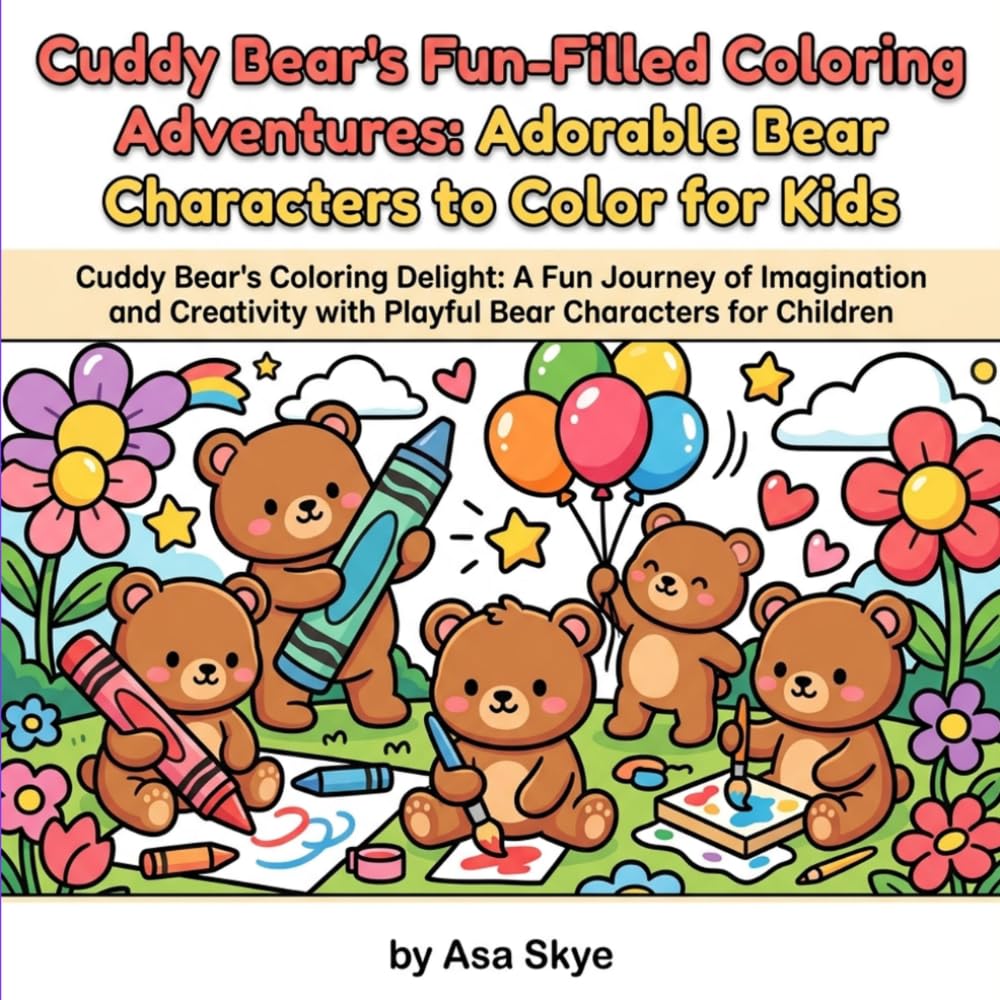 Cuddy Bear's Fun-Filled Coloring Adventures: Adorable Bear Characters to Color for Kids, Ages 4-8: 48 Easy-to-Color Pages with Dancing Bears, Space Explorations, and More for Ages 4-8