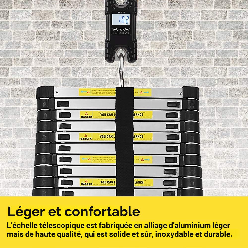 Échelle télescopique en aluminium - 3,2 m - Échelle extensible - Antidérapante - Multifonction - Charge maximale : 150 kg