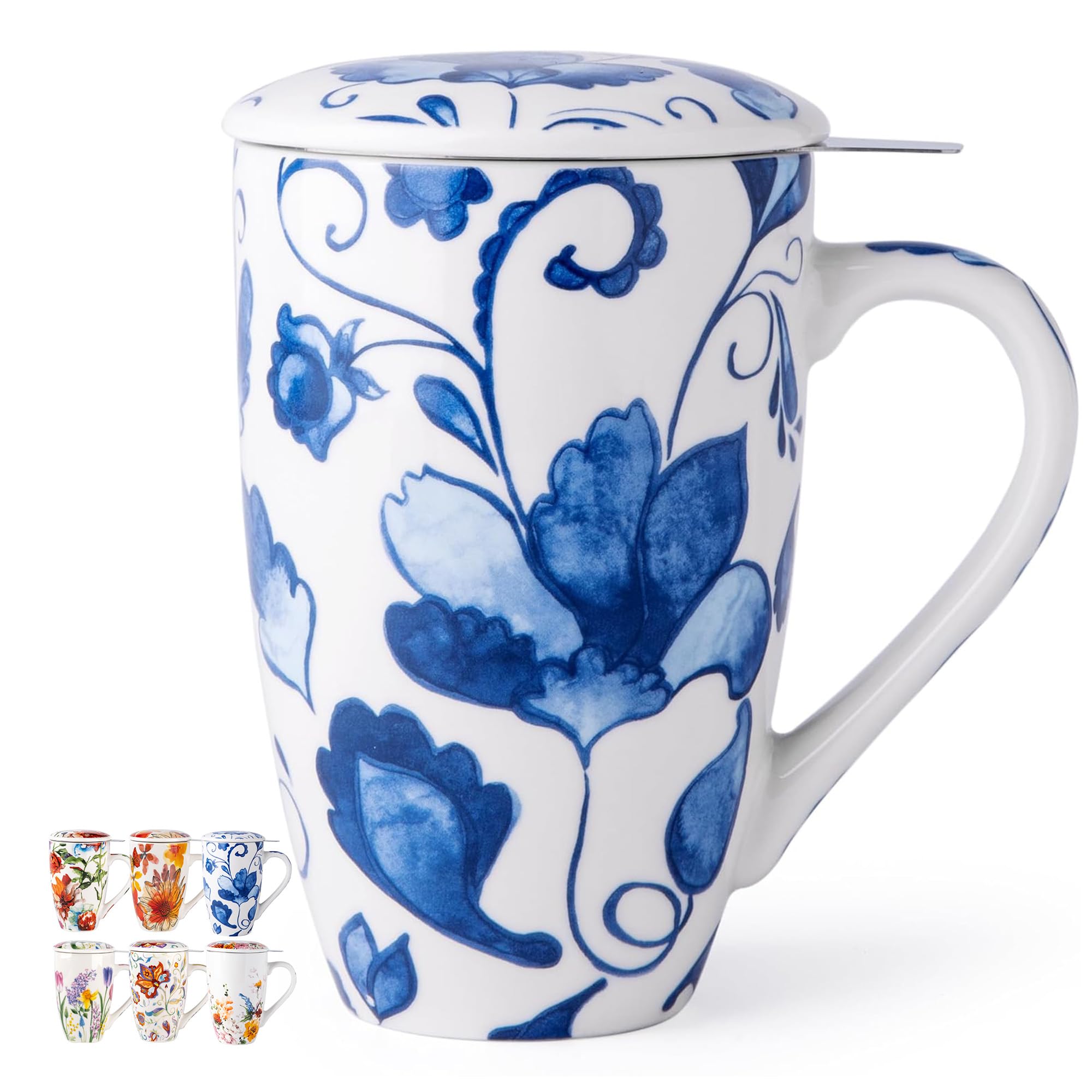 GBHOME Tea Mug with Infuser and Lid, 18 Ounce Large Ceramic Loose Leaf Cup, Microwave, Dishwasher Safe, Perfect for Tea Lovers