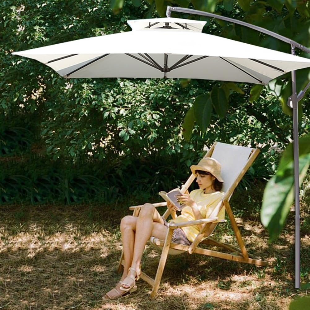 Parasol Ogrodowy z Wysięgnikiem 250 Cm, Anty-UV, Wodoodporny, na Podwórko, Przy Basenie, na Trawnik i do Ogrodu
