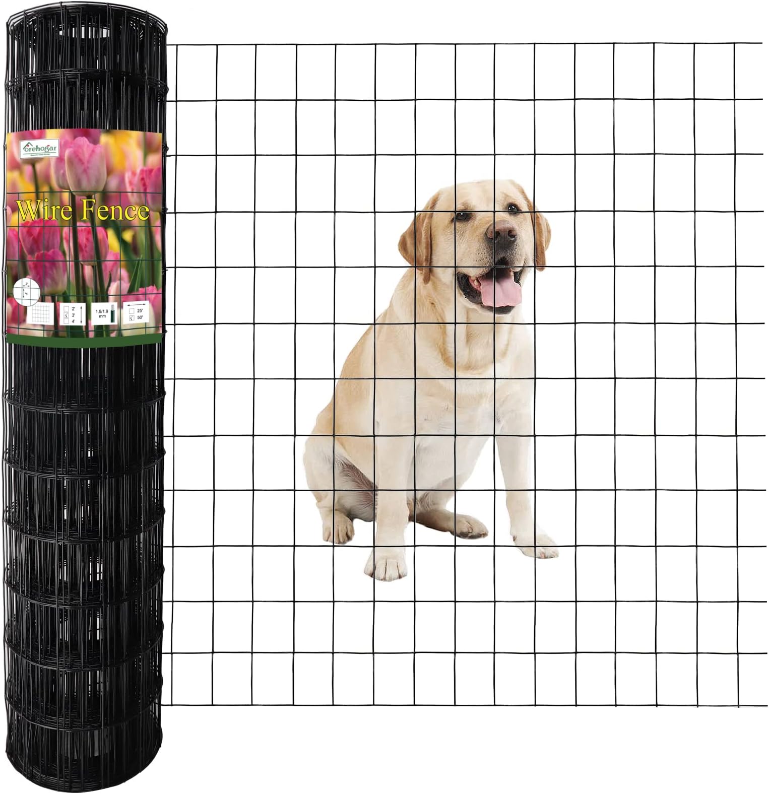 Black PVC Coated Welded Wire Garden Fence 16GA 3"x2" (WF-0350, Black)