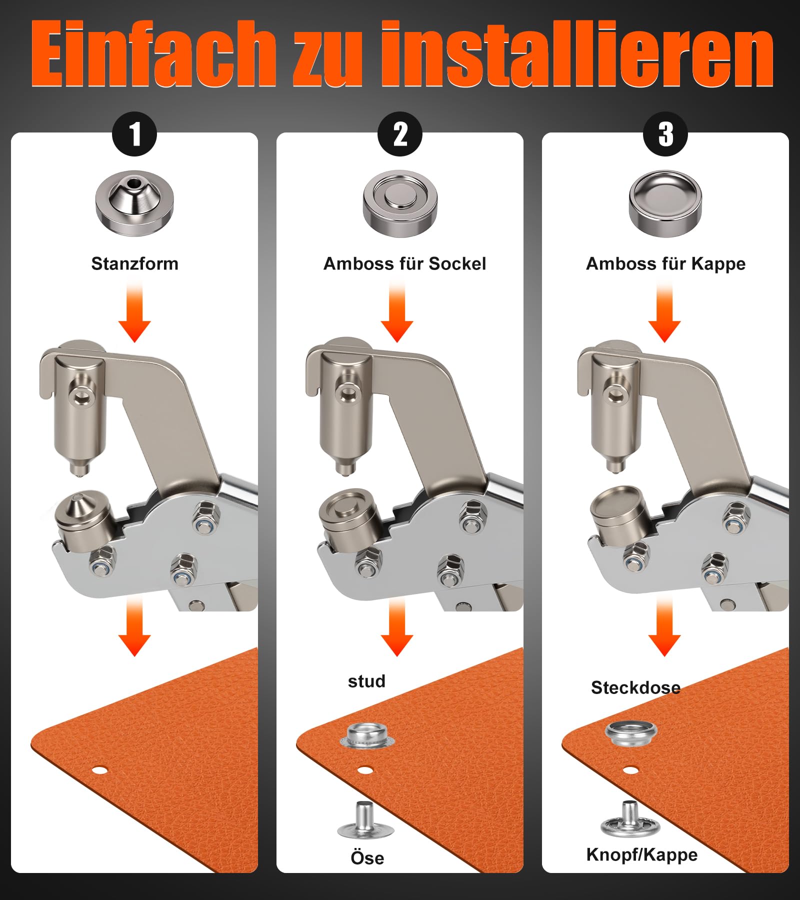 Schweres Druckknopf Set Mit Zange,80 Sätzen Druckknopf-Set in Marinequalität mit Etui für Bootsabdeckungen,Reparieren Von Segeltuch,NäHen,Planen Ersetzen Von MetallverschlüSsen Basteln DIY Schnalle