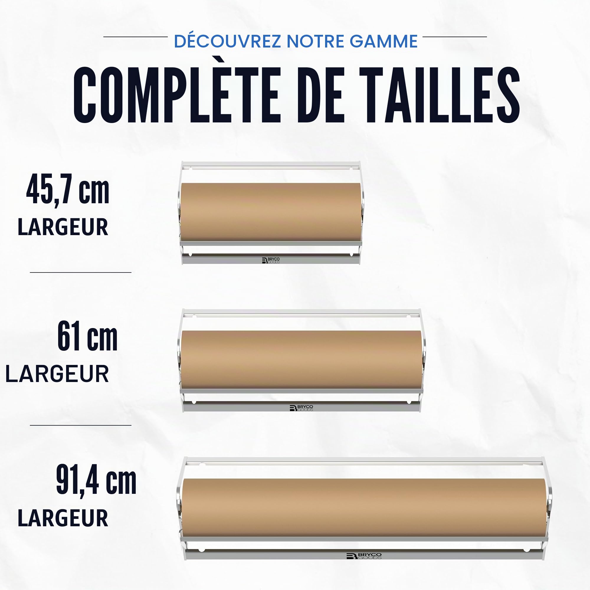 Bryco Goods Distributeur et découpeur de Papier en Rouleau de 61 cm, Montage Mural, Base antidérapante, Acier Robuste, pour Papier Kraft/sulfurisé/d’Emballage, pour Maison/Bureau/Loisirs créatifs