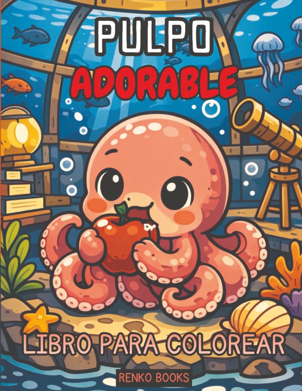 Libro para colorear Pulpo bajo el mar: Animales del océano y vida marina para niños, adolescentes y adultos, aventura submarina para la relajación, la ... marinas y escenas del océano para colorear.