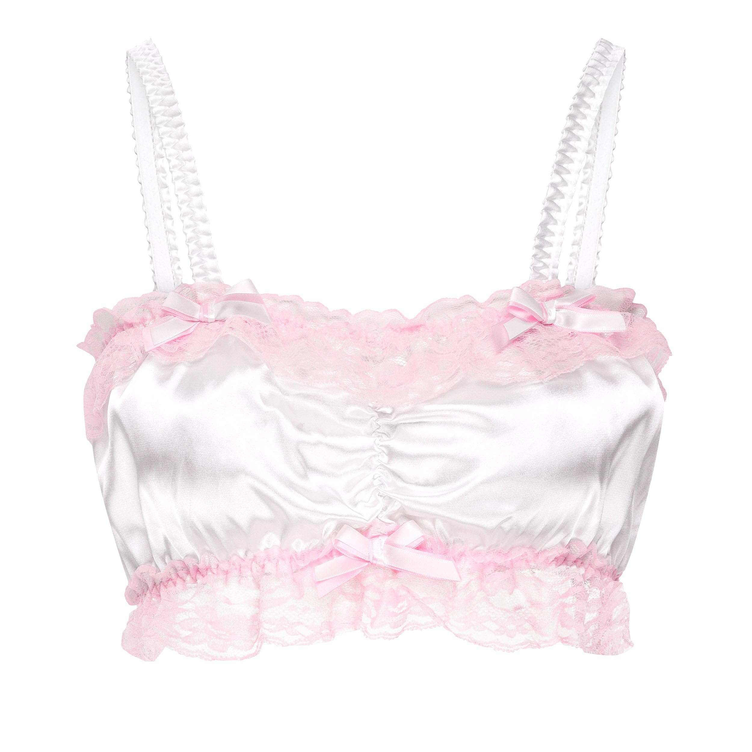 Satini Sissy Satin Fitted Bralette, White, XXL