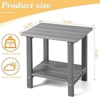 Vista 3 de Adirondack - Mesa auxiliar para exteriores, mesa auxiliar de patio resistente de 2 niveles, resistente a la intemperie, mesa auxiliar sólida de 16.5