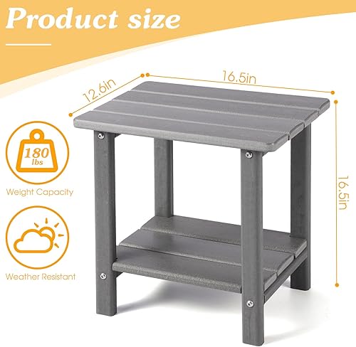 Miniatura 3 de Adirondack - Mesa auxiliar para exteriores, mesa auxiliar de patio resistente de 2 niveles, resistente a la intemperie, mesa auxiliar sólida de 16.5