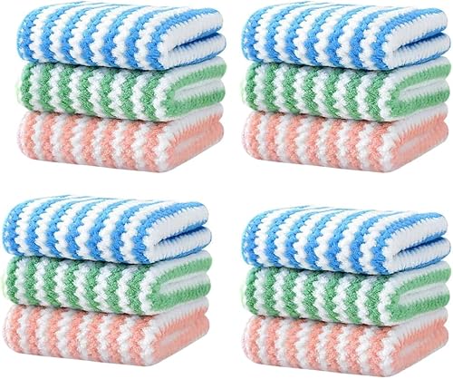 Paquete de 12 trapos de limpieza de cocina de microfibra súper absorbentes, paños de limpieza para platos, multiusos, reutilizables, para polvo y