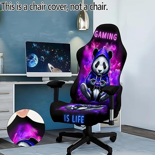 Miniatura 2 de Blacklight - Funda para silla de juegos, diseño de panda neón reactivo a los rayos UV, funda elástica lavable para sillas de deportes electrónicos,
