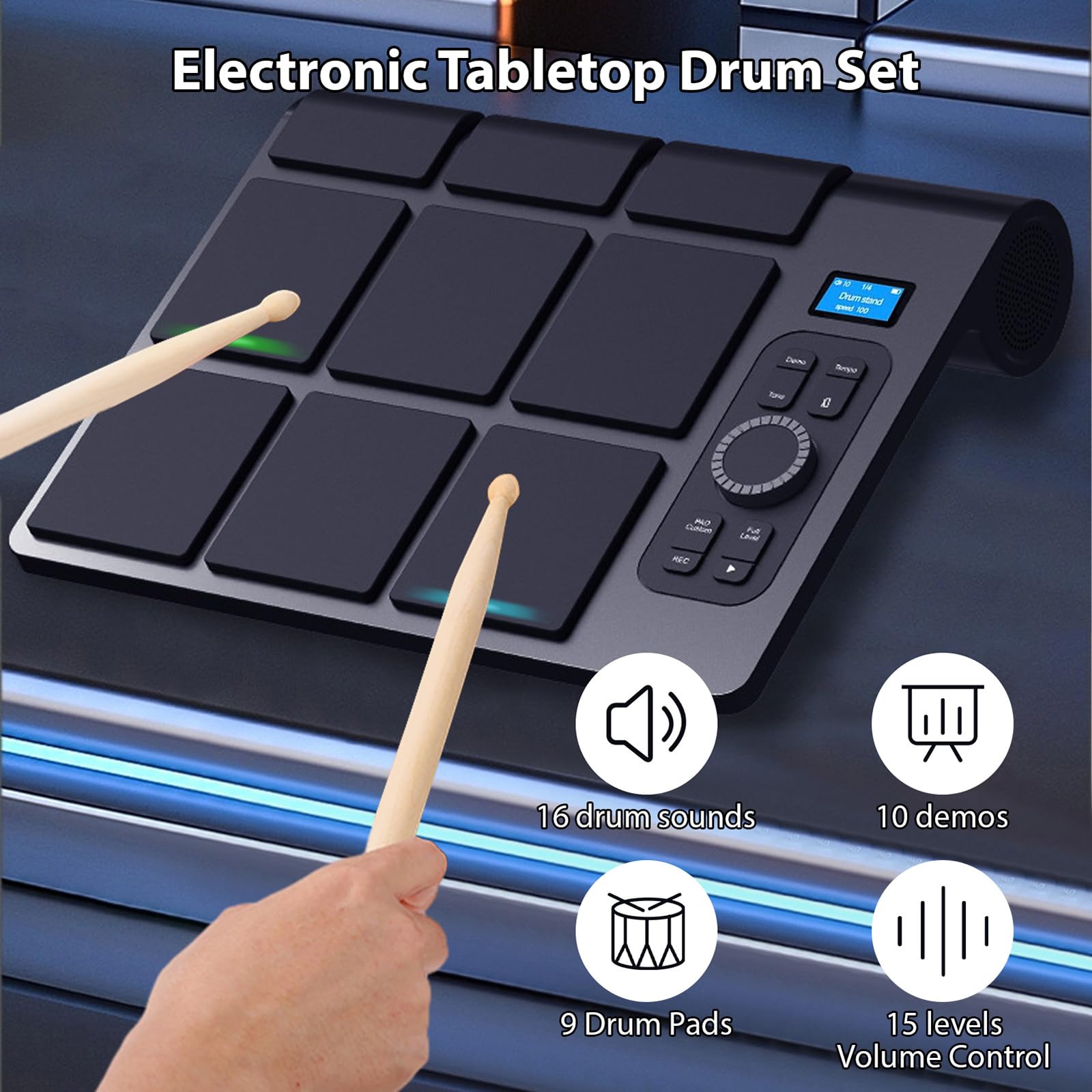 Cyfrowy Pad Perkusyjny Do Ćwiczeń, Elektroniczny Zestaw Perkusyjny Bluetooth Z Pedałem, Inteligentny Czujnik Prędkości Olśnienia, Tryb Edycji MIDI, Wiele Trybów Zasilania