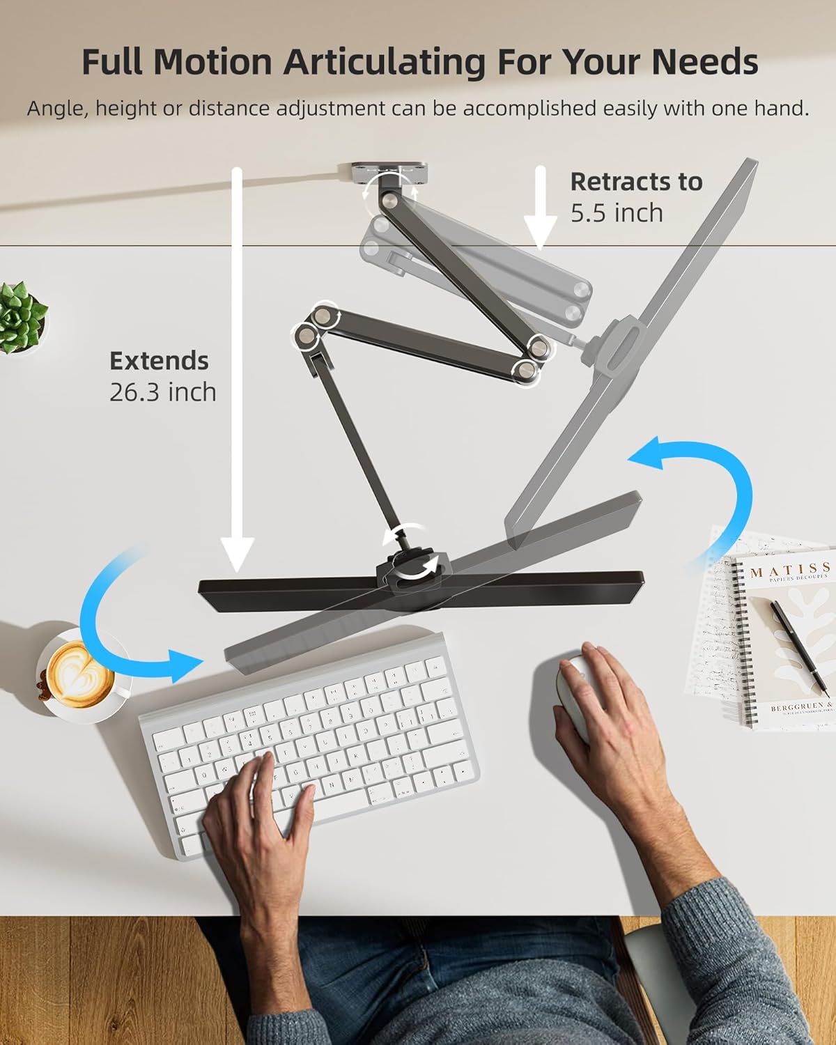 KU XIU Aluminum Alloy Tablet Wall Mount Holder for iPad, Foldable Portable Monitor Stand 360° Adjustable Wall Arm Mount for iPad Pro Air 13/11" 2024, iPad 10/9th, Samsung Galaxy Tab, 7-15.6'' Tablet