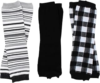 juDanzy 3 Pack of Baby Toddler and Child Leg Warmers (Buffalo, Solid Black, Black and Gray Stripe, One Size)