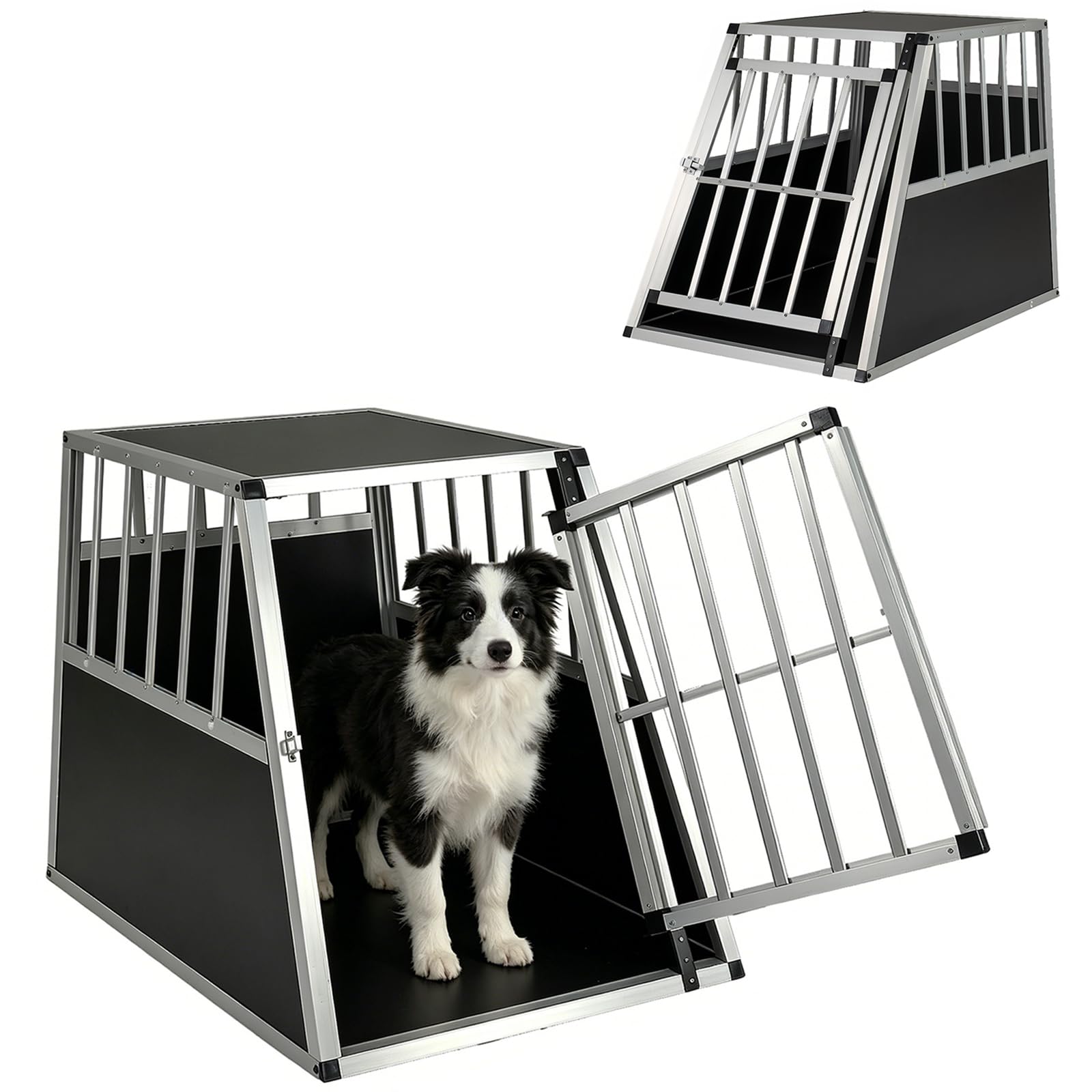 GYMAX Transportín de Aluminio para Perros Gatos, Transporte para Coche Mascotas con Cerradura, Estructura de Metal, Caja de Transporte Robusto y Fácil (91 x 65 x 69,5 cm)
